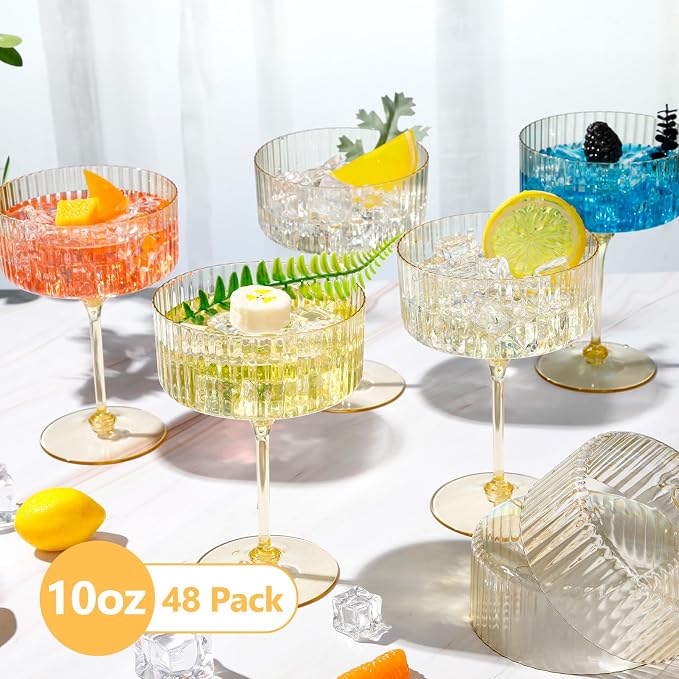 Jingmore 48 Pcs Ribbed Martini Glasses 10 oz Disposable Plastic Vintage Ribbed - Image 3