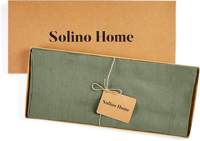Solino Home 100% Pure Linen Table Runner Oil Green Woven, Fete 14 x 36 in | - Image 7