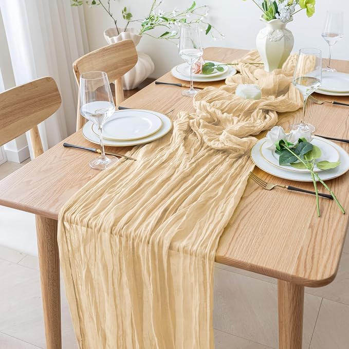 Cheesecloth Table Runner 10FT 2Pcs Sand Boho Gauze Rustic Sheer Runners | - Image 8