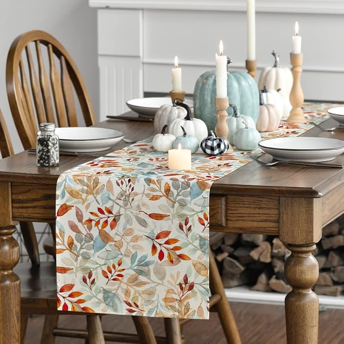 Artoid Mode 210 GSM Fall Table Runner 13x36 Inch Home Party Decor | Beige - Image 3