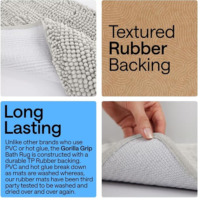 GORILLA GRIP Bath Rug Mat 36x24, Soft Absorbent Chenille, Quick Dry Microfiber - Image 3