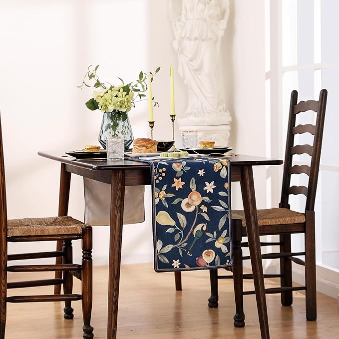 bilin gaier Designer Linen Extra Long Table Runner, Floral Pattern, Dining Table - Image 3