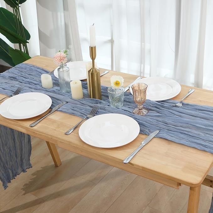 8 Pack Dusty Blue Cheesecloth Table Runner 120 Inch Boho Wedding Decor | - Image 6