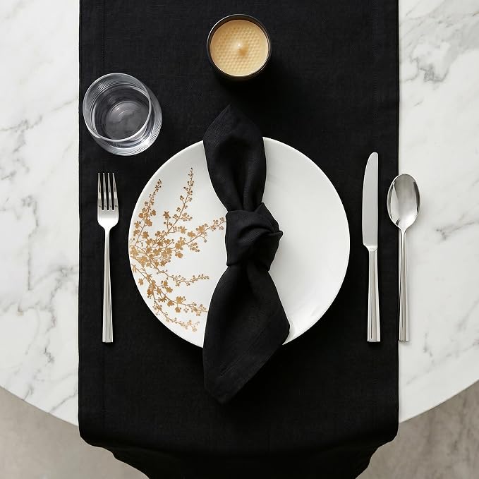 Solino Home 100% Pure Linen Table Runner Black, Fete 14 x 144 Inch Long | Table - Image 4