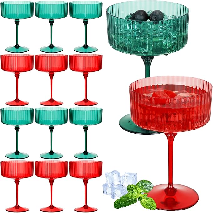 Jingmore 12 Pcs Ribbed Martini Glasses 10 oz Disposable Plastic Vintage Ribbed by Jingmore