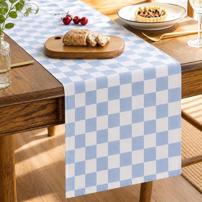 Folkulture Summer Table Runner 72 Inches Long | Blue Checkered | Table Runner by FOLKULTURE