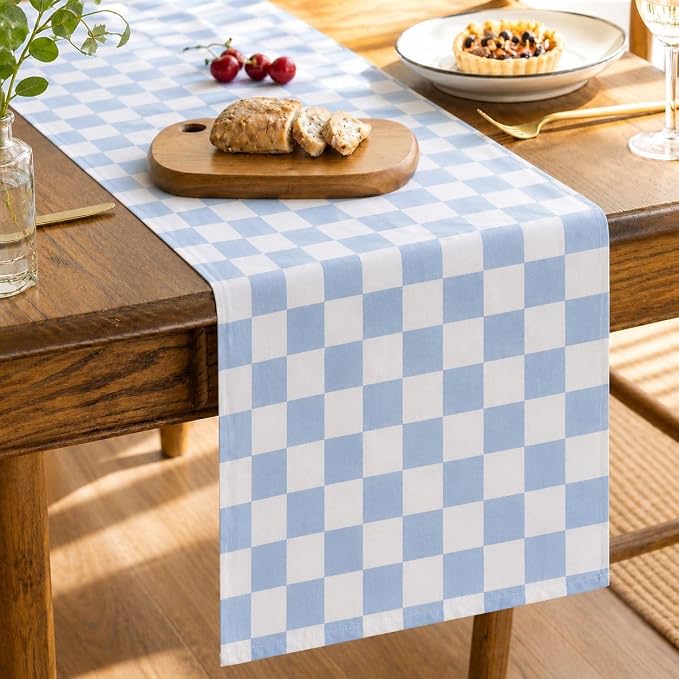 Folkulture Summer Table Runner 90 Inches Long | Blue Checkered | Table Runner by FOLKULTURE