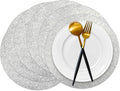 50 Pieces Silver Glitter Paper Place Mats Sparkle 14'' Round Disposable Table by Datyiiha