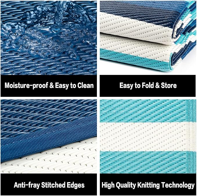 HUGEAR Outdoor Waterproof Rug 8'x10' Plastic Straw Rugs Washable Reversible - Image 6