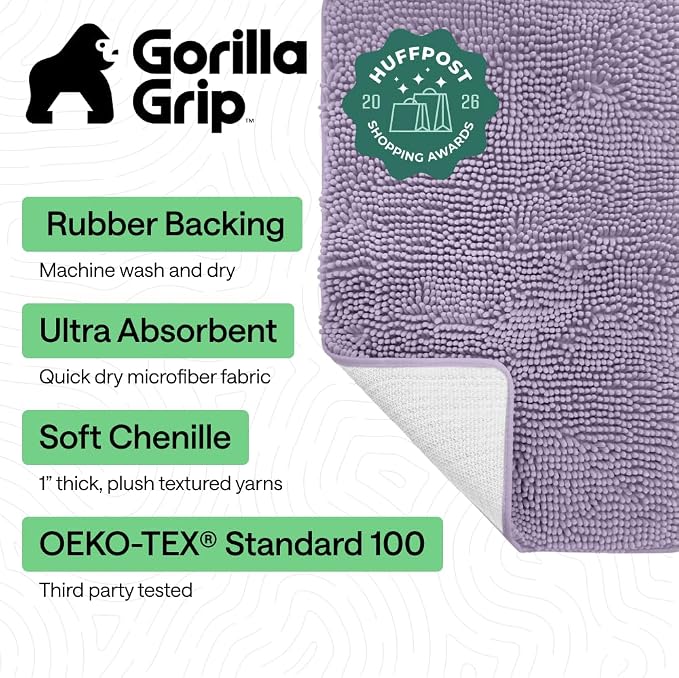 GORILLA GRIP Bath Rug Mat 44x26 Thick Soft Absorbent Chenille, Quick Dry - Image 2