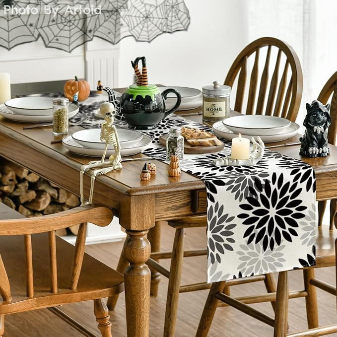 Artoid Mode Black Dahlia Floral Pinnata Halloween Table Runner, Fall Autumn - Image 4