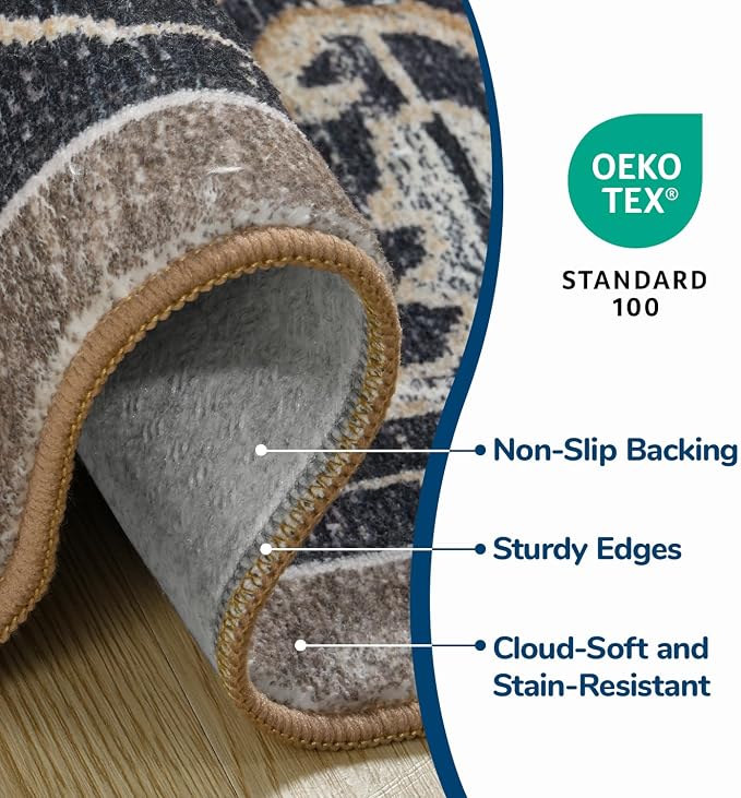 Lessymo 2 x 3 Entryway Rug, Machine Washable Area Rugs Boho Faux Wool Low Pile - Image 7