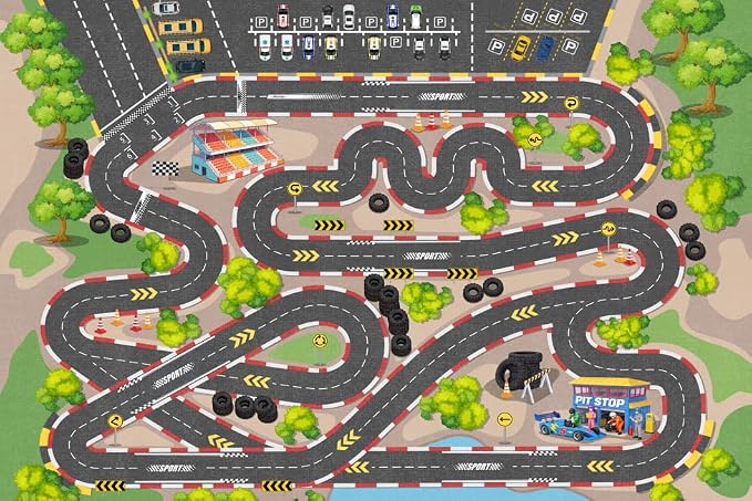 Kids Car Rug Play Mat, 4x6 ft Race Track Road Rug - Image 8