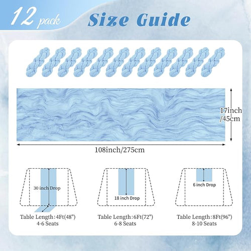 12 Pack Baby Blue Cheesecloth Table Runner 17x108 Inch Semi Sheer Boho Gauze - Image 2