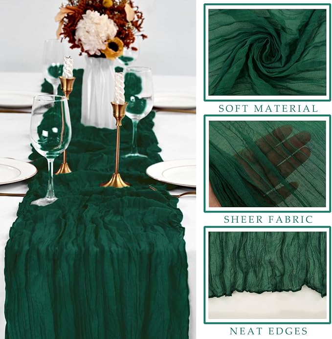 10FT Emerald Green Cheesecloth Table Runner Gauze Fabric 35 x 120 Inches Long - Image 2