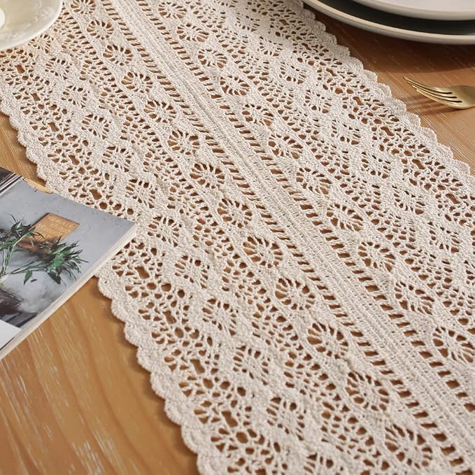meioro Mesh Woven Table Runners, 10x86 Inch Boho Cotton Table Runner - Image 4