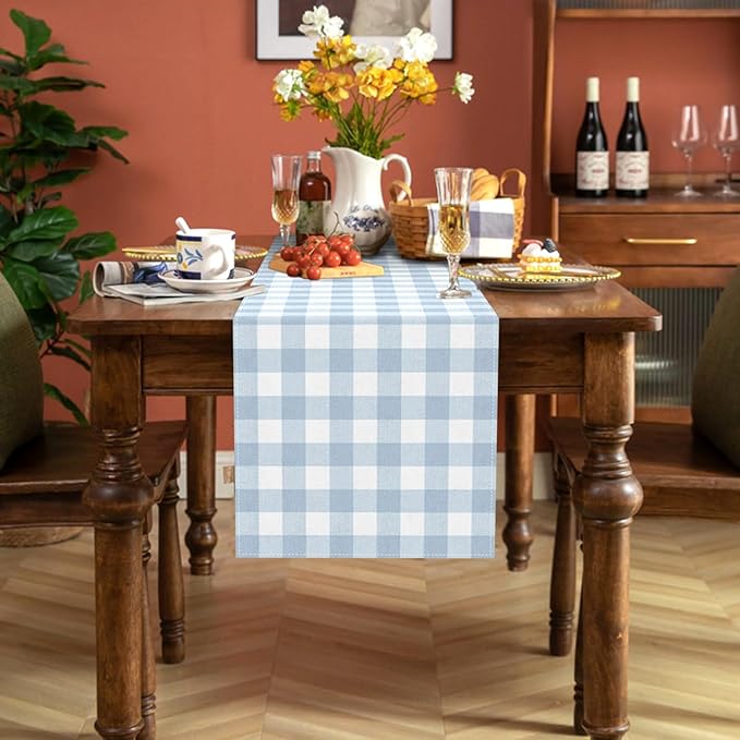 Dusty Blue Gingham Table Runner Light Blue Checkered Boy Girl Baby Shower - Image 4