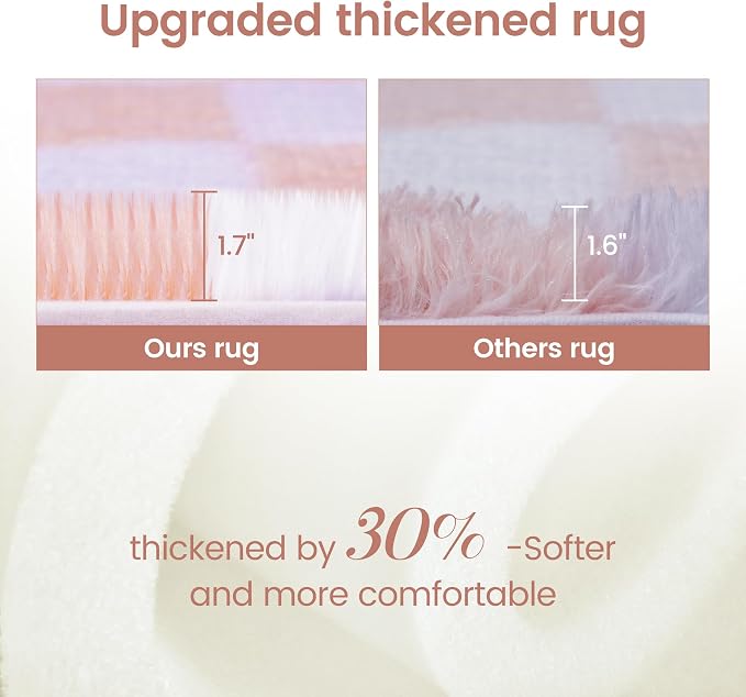 Super Soft Rug for Bedroom, 8x10 Ft Pink and White Area Rug Classic Checkered - Image 3