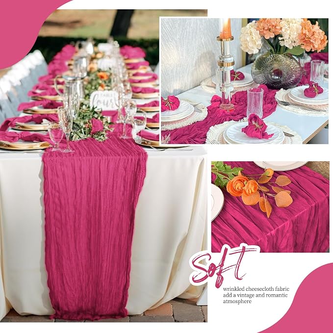 12 Pack Hot Pink Cheesecloth Table Runner 17x108 Inch Semi Sheer Boho Gauze - Image 6