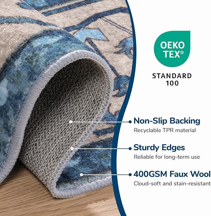 Lessymo Washable Area Rugs 6x9- Boho Area Rug Low Pile - Image 2
