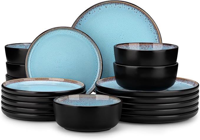 vancasso Plates and Bowls Sets, 18 Pieces Stoneware Dinnerware Sets by vancasso