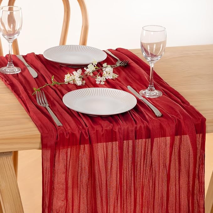 Red Gauze Cheesecloth Table Runner 10ft Boho Annniversary Party Decor | - Image 6