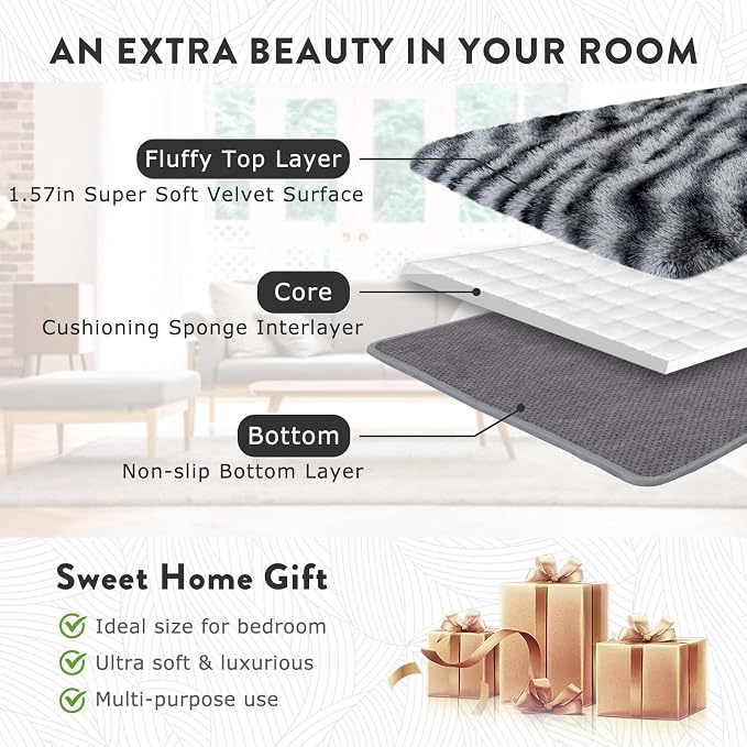 Fluffy Rugs for Living Room, 6x9 Ft Zebra Black and White Area Rug, Soft Large - Image 6