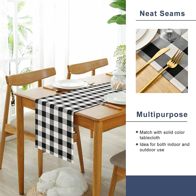 Buffalo Plaid Table Runner Black and White 14W x 36L, 1 Piece | Waterproof - Image 4