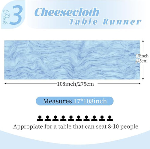 3 Pack Baby Blue Cheesecloth Table Runner, 17 x 108 Inch, Gauze Cheese Cloth - Image 2