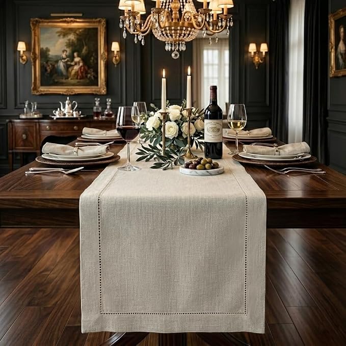 Signature Linen™ by D'Moksha Light Natural Table Runner 90 Inches Long by DMokshaHomes