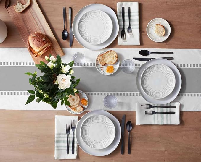 Grey Table Runners 90 inches Long, Farmhouse Linen Stripes Table Runner Dresser - Image 3