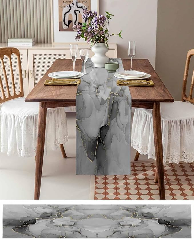 Grey Marble Short Table Runners 48 Inches, Cotton Linen Fabric Table Runner - Image 6