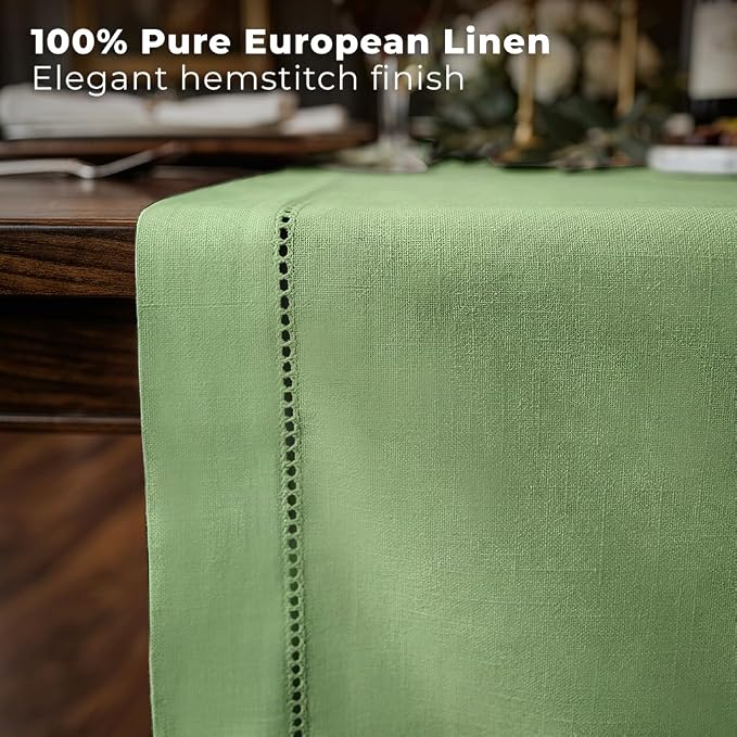 Signature Linen™ by D'Moksha Sage Green Table Runner 108 Inches Long, 100% Pure - Image 2