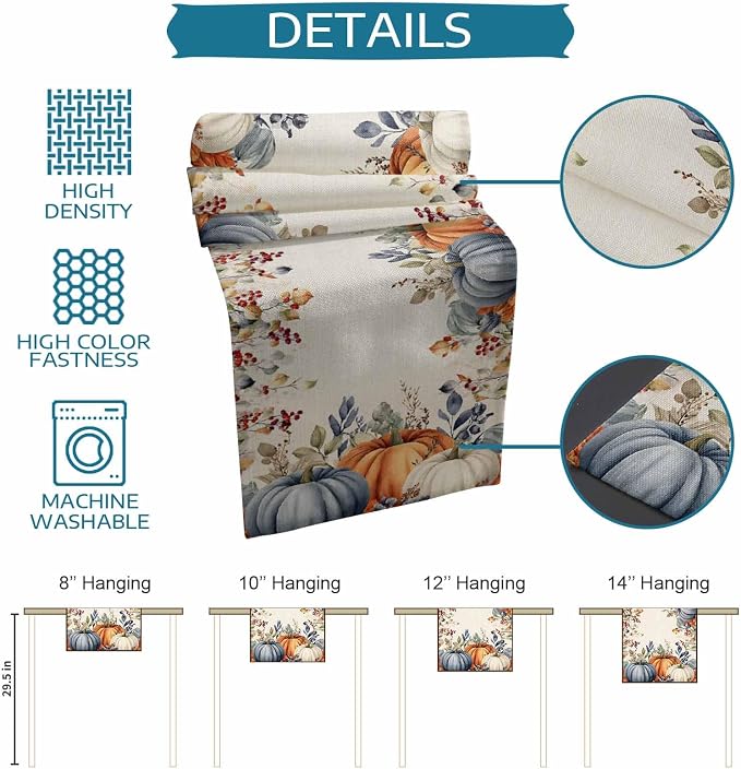 Fall Thanksgiving Table Runners 108 Inches Long, Cotton Linen Fabric Autumn - Image 6