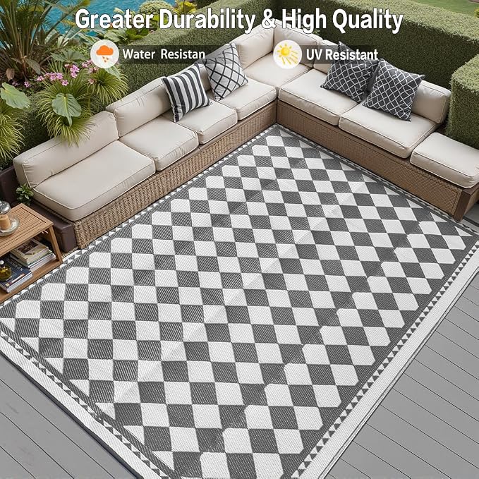 HUGEAR Outdoor Waterproof Rug 8'x10' Plastic Straw Rugs Washable Reversible - Image 4