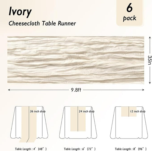 10 Pack Ivory White Cheesecloth Table Runner 120 Inch Boho Wedding Decor | - Image 2