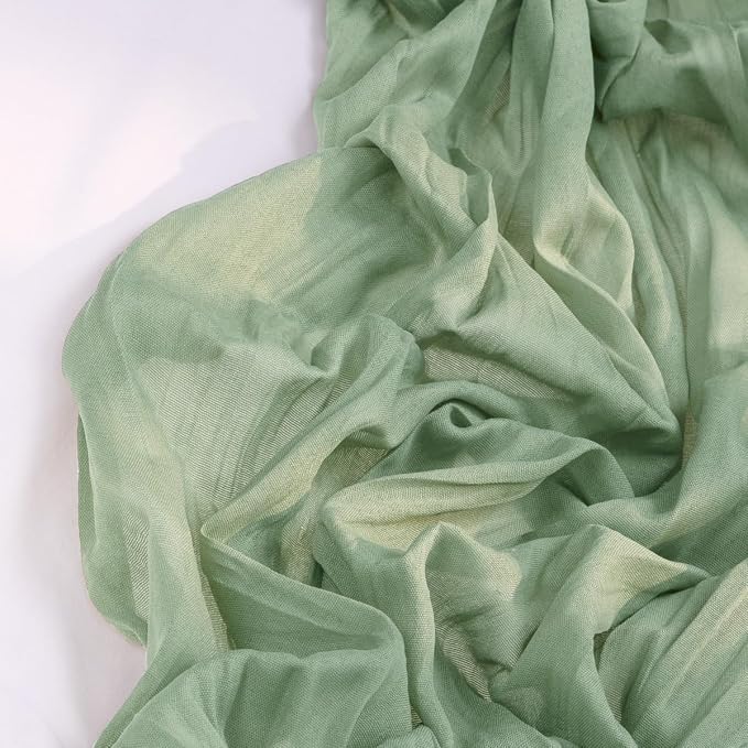 DeZerlor Sage Green Cheesecloth Table Runners 12 Pack Summer Boho Runners | - Image 3