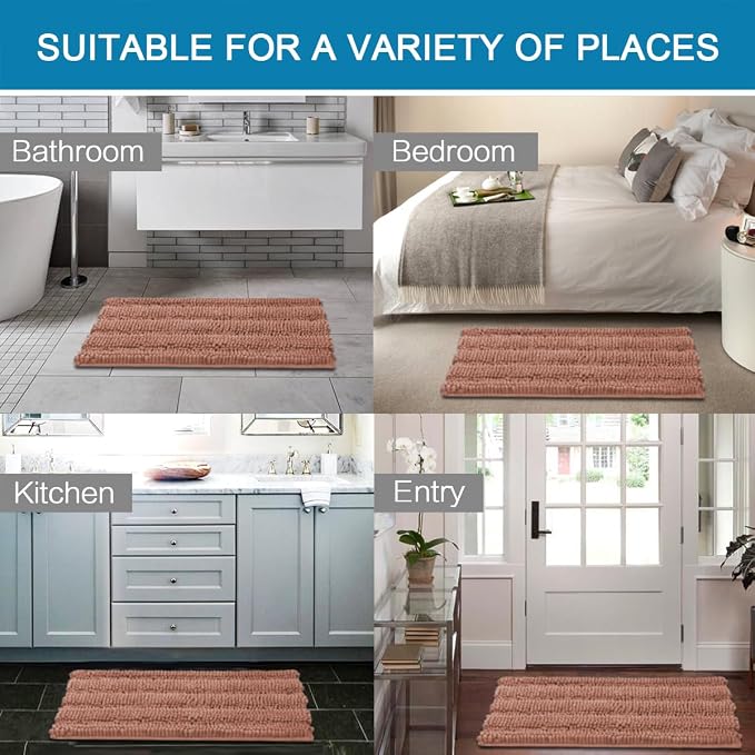 H.VERSAILTEX Bathroom Rug Set, 2 Piece Non Slip Thick Soft Chenille Striped - Image 6