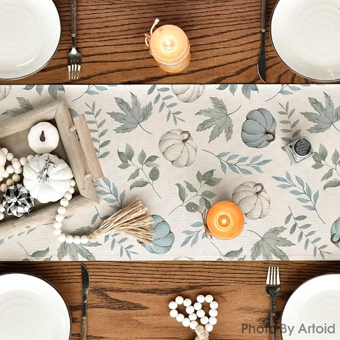 Artoid Mode 210 GSM Fall Table Runner 13x60 Inch Home Party Decor | Blue - Image 4