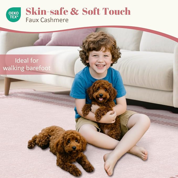 Washable 6ft Area Rugs for Living Room, Solid Pink Non Slip Rugs for Bedroom - Image 5