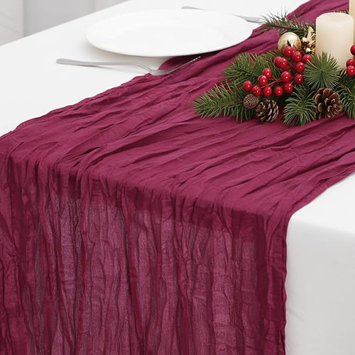 3 Pack Burgundy Red Cheesecloth Table Runner 120 Inch Boho Wedding Decor | by Fixwal