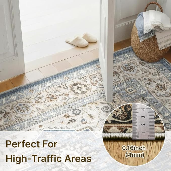 9x12 Area Rug for Living Room-Vintage Farmhouse Boho Floral Washable Stain - Image 5