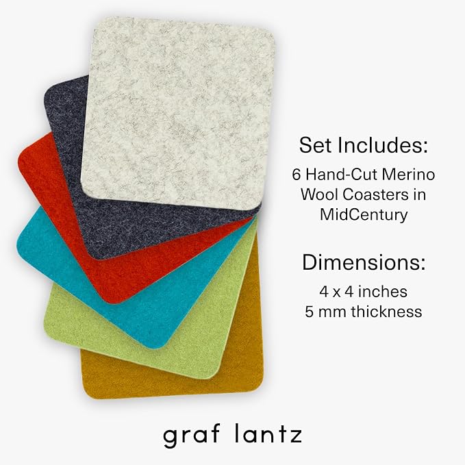 Graf Lantz - Bierfilzl Merino Wool Square Coasters Set of 6 - Midcentury - - Image 4