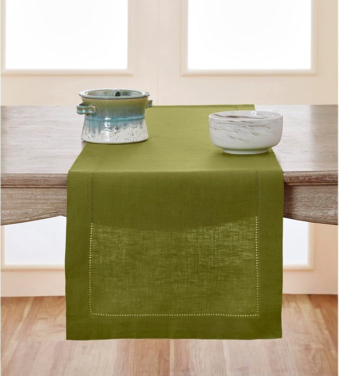 Solino Home 100% Pure Linen Dining Table Runner Avocado Woven, 14 x 90 in | by SolinoHome