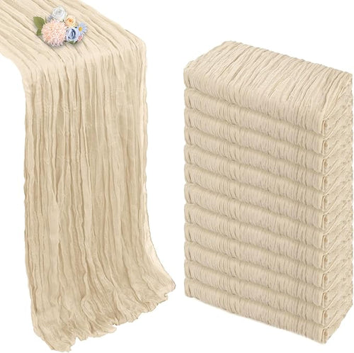 12 Pack Beige Cheesecloth Table Runner 10ft Boho Gauze Fabric Cheese Cloth by Pepmily