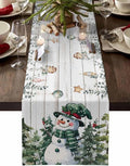Christmas Snowman Table Runner 48 Inches Long, Xmas Trees Eucalyptus Leaves by Unknown
