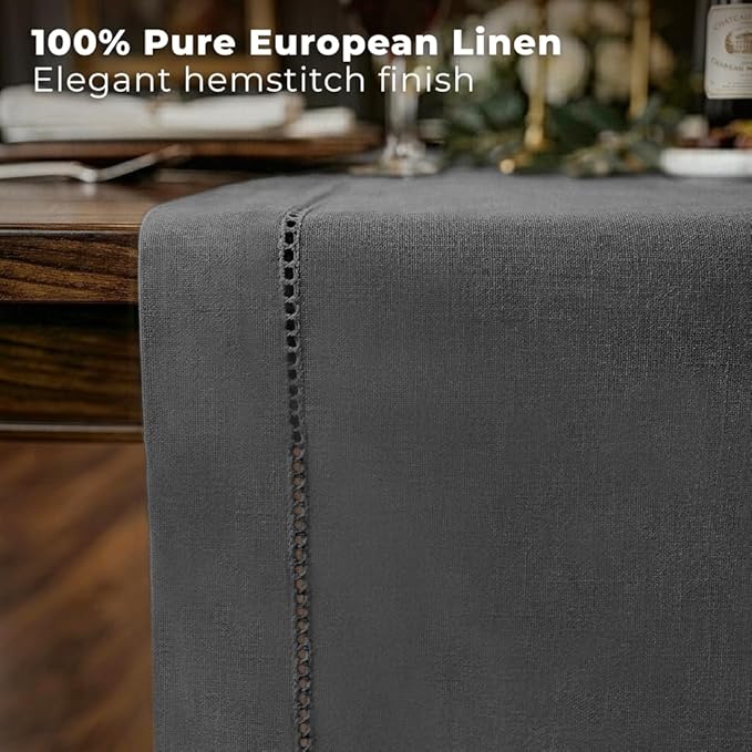 Signature Linen™ by D'Moksha Charcoal Grey Table Runner 90 Inches Long - Image 2