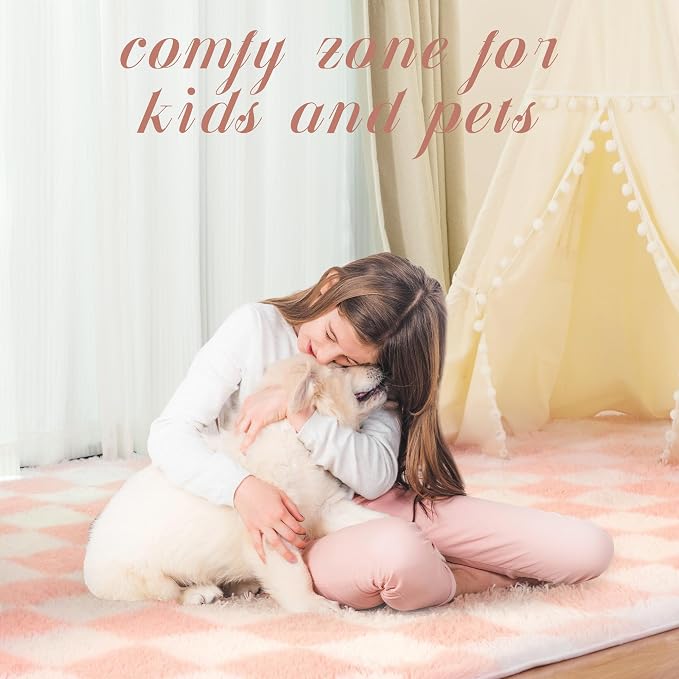 Super Soft Rug for Bedroom, 8x10 Ft Pink and White Area Rug Classic Checkered - Image 7