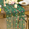 Artoid Mode 3PCS Dark Green Embroidery Daisy Gauze Table Runner 120 Inch | by ArtoidMode