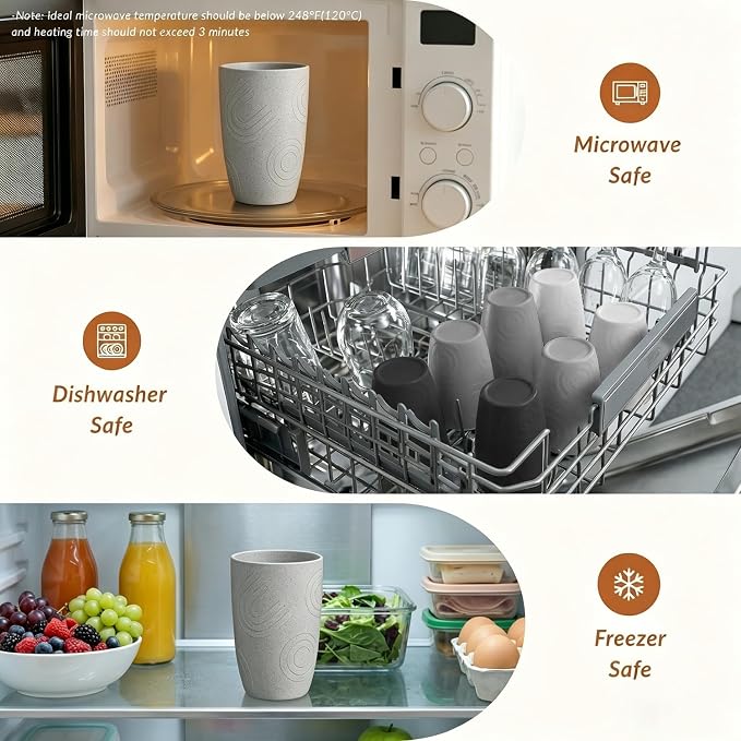 Homienly Glasses Drinking Set 12 OZ Wheat Straw cups- Reusable Drinking Vessel - Image 5